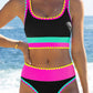 🌼 Färgblockerad Sportig 3-delars Bikiniset i Nylon – Högmidja med Magekontroll 👙