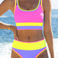 🌼 Färgblockerad Sportig 3-delars Bikiniset i Nylon – Högmidja med Magekontroll 👙