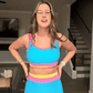 🌼 Färgblockerad Sportig 3-delars Bikiniset i Nylon – Högmidja med Magekontroll 👙