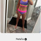 🌼 Färgblockerad Sportig 3-delars Bikiniset i Nylon – Högmidja med Magekontroll 👙
