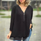 👚 50% RABATT! ✨ Avslappnad Chiffongblus – V-ringad, 3/4-ärm & Metalldragkedja, Mjuk & Ledig Stil 🌸