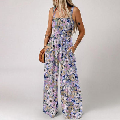 🔥🎁Nyhet 50 % RABATT🔥🌼Jumpsuits för kvinnor med casual tryck och ärmlösa overaller