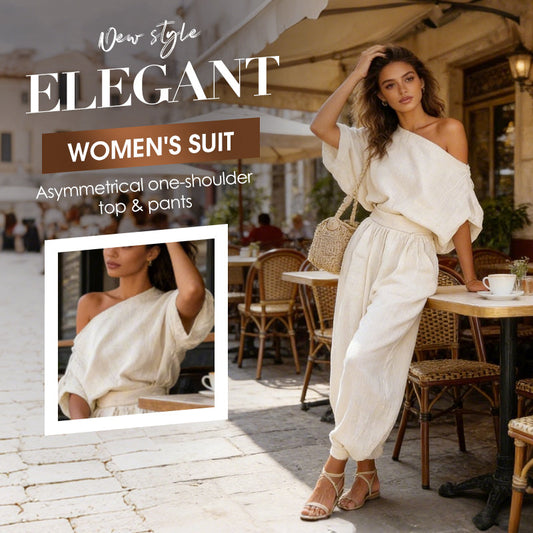 🎁NYHET 60% RABATT💥Asymmetriskt set med enaxlad topp och byxor för kvinnor