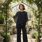 🎉Elegant tvådelat set: blus med asymmetrisk fåll och vida byxor