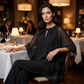 🎉Elegant tvådelat set: blus med asymmetrisk fåll och vida byxor