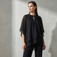 🎉Elegant tvådelat set: blus med asymmetrisk fåll och vida byxor