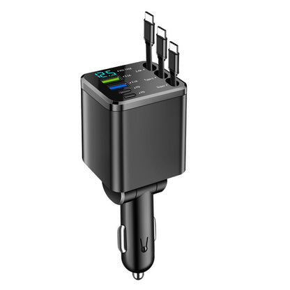 🔋 50% RABATT NU! 🚗 Snabbladdning 7-i-1 Utdragbar Snabbladdare för bil med spänningsdisplay – USB-C för Android & Lightning för Apple