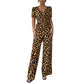 Jumpsuit med leopardmönster, V-ringning och vida ben