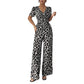 Jumpsuit med leopardmönster, V-ringning och vida ben