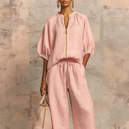 👚 50% RABATT NU! 💃 Damernas Enfärgad 2-Delars Casual Tracksuit Set – Puffärmar & Vida Byxor ✨
