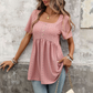 🚀 BÄGRÄNSAT TIDSERBUD – 50 % RABATT! ✨ Damernas tuntop med fyrkantig urringning – Babydoll-modell med ögatbroderi, flödande snitt och knappdetalj framtill 🌸