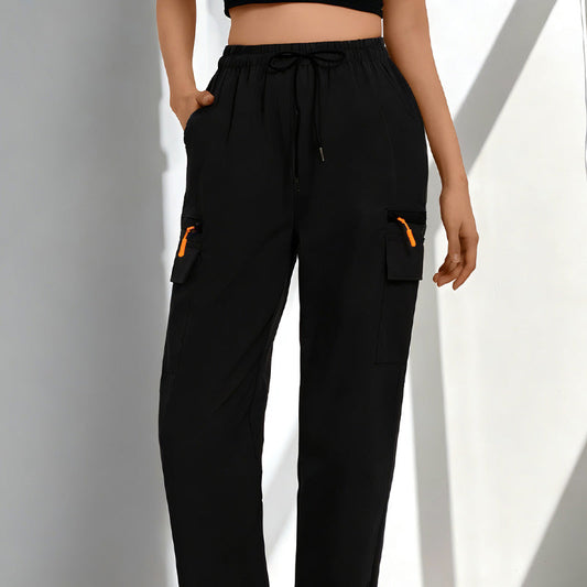 ⏰【Nyhet: 50 % rabatt】👖✨ Cargo-byxor för dam med dragsko och fickor – justerbar midja & gott om förvaring