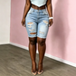 Kvinnors midjehöga bermudashorts i rivna jeans