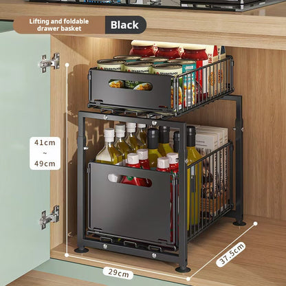 🗄️ 50% RABATT NU! 📦 Dubbelt Utdragbart Skåpställ – 5 Justerbara Höjder & 2 Hyllplan – Kolstål & Stor Kapacitet – Ingen Installation Krävs – Perfekt för Kök, Badrum & Kontor 🏠