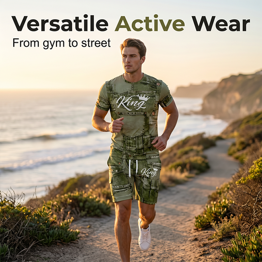 👕 Herr Casual-set med denimlook – T-shirt & shorts för en avslappnad sommarstil ☀️